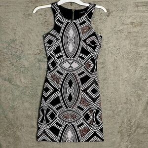 SPEECHLESS Geometric Glitter Sleeveless‎ Mini Dress Size 1 Zip Back Black Silver